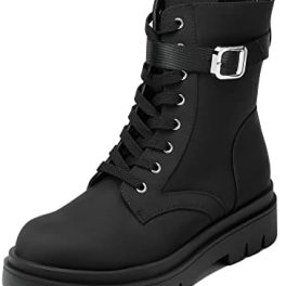 DREAM PAIRS Women's Combat Platform Boots Lace Up Lug Sole Buckle Ankle Booties Shoes